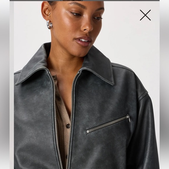 Quince 100% Leather Oversized Bomber Jacket Color: Distressed Black - Picture 4 of 9